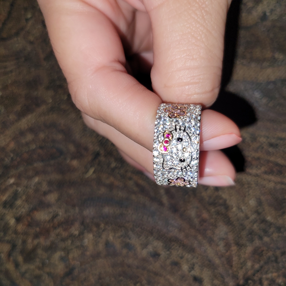 Hello Kitty Diamonique Sterling Silver Ring Blooming Flowers Eternity Band - Picture 4 of 13